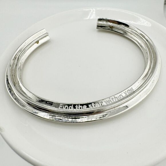 Vintage Star Shaped Cuff Bracelet Engraved Y2K Unique Affirmation Silver Tone - Picture 4 of 14